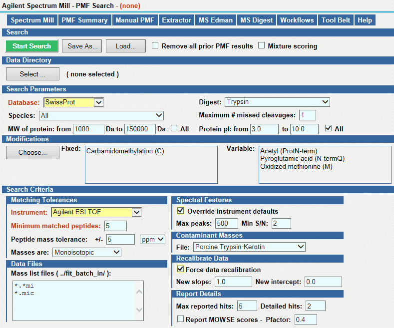 PMF Search for Agilent ESI TOF